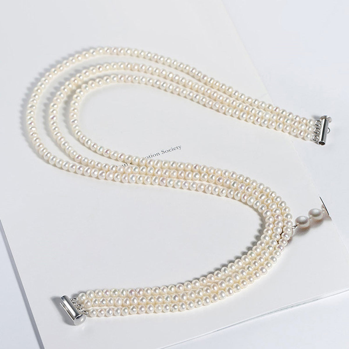Freshwater Pearl Necklace Three Layer Design - enhanced image 3