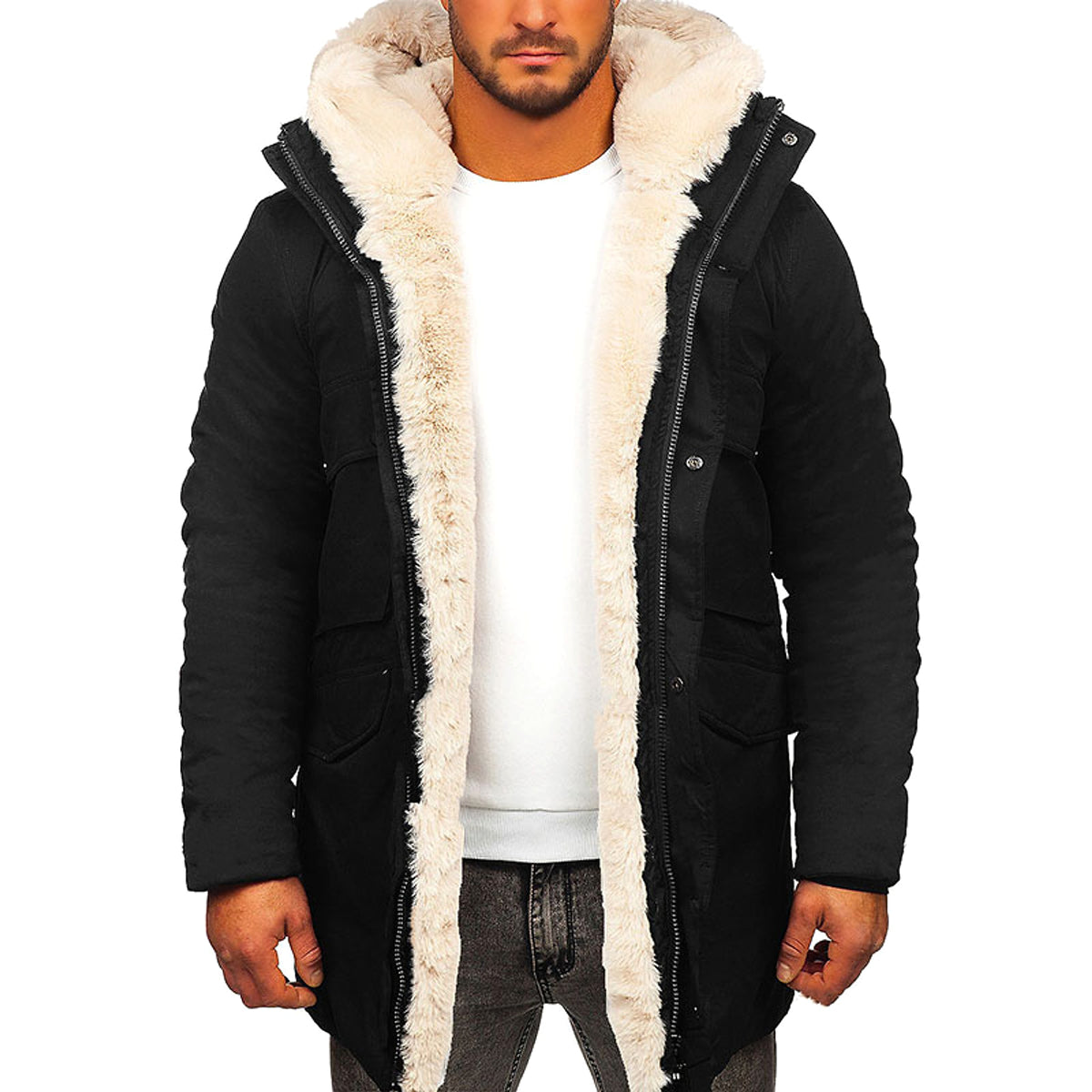 Fur Integrated Hooded Jacket Men - enhanced image 3