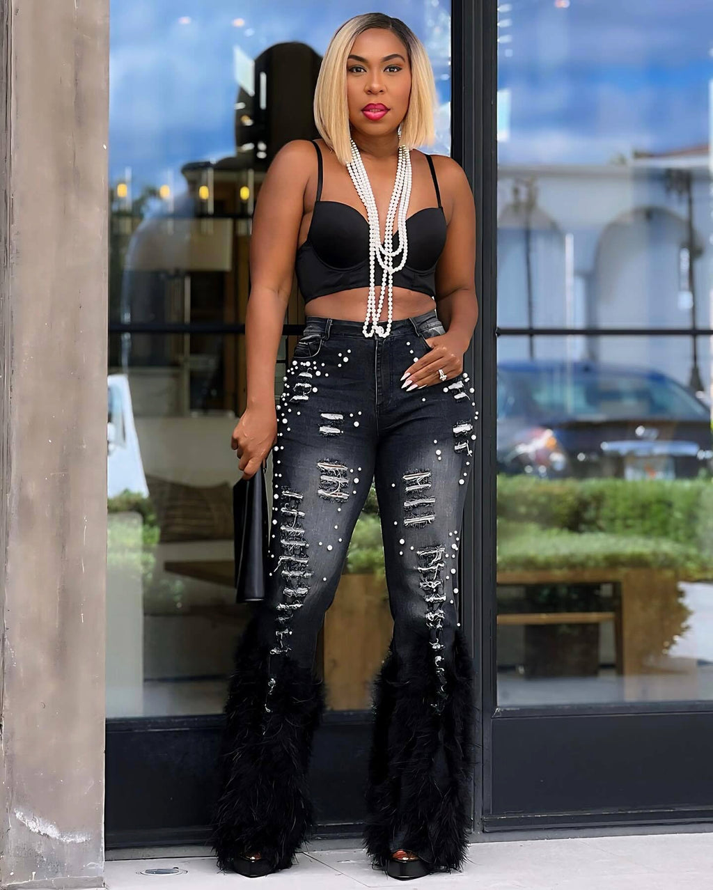 Glam Wool Beaded Jeans – Runway Edition 25 - enhanced image 3