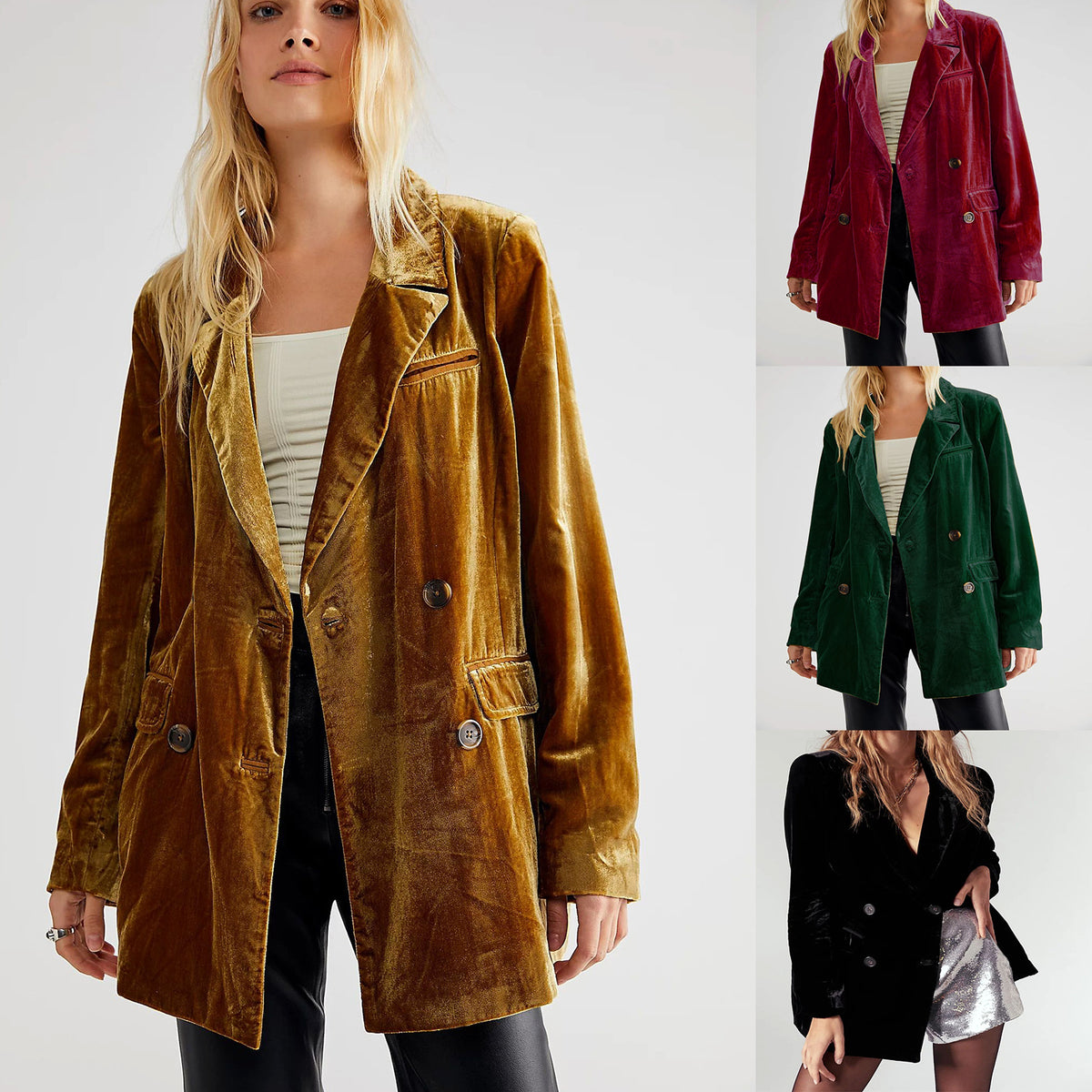 Gold Velvet Jacket Women's Clothing Top - enhanced image 3