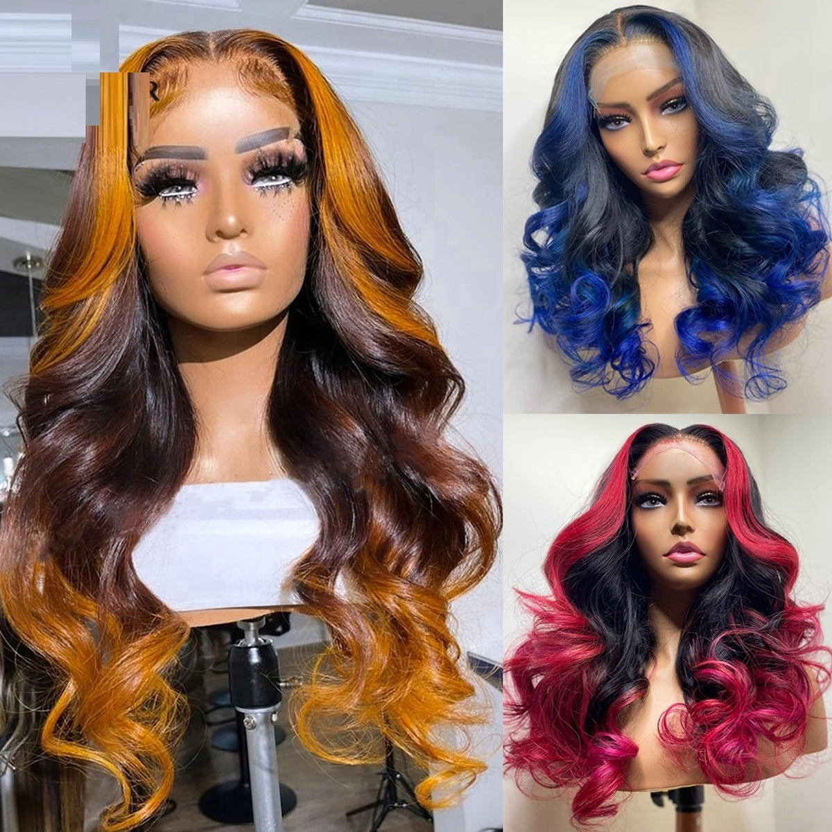 Gradient Orange Yellow Blue And Green Real Hair Headgear - enhanced image 3
