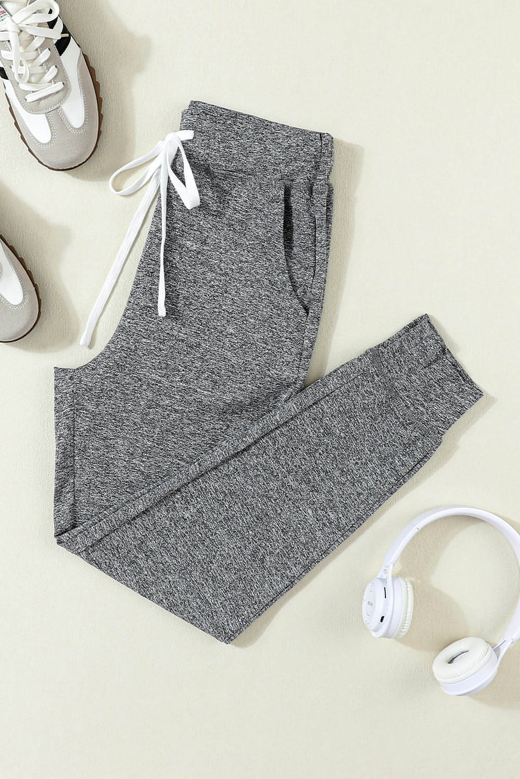 Gray Drawstring Waist Pocketed Joggers - enhanced image 3
