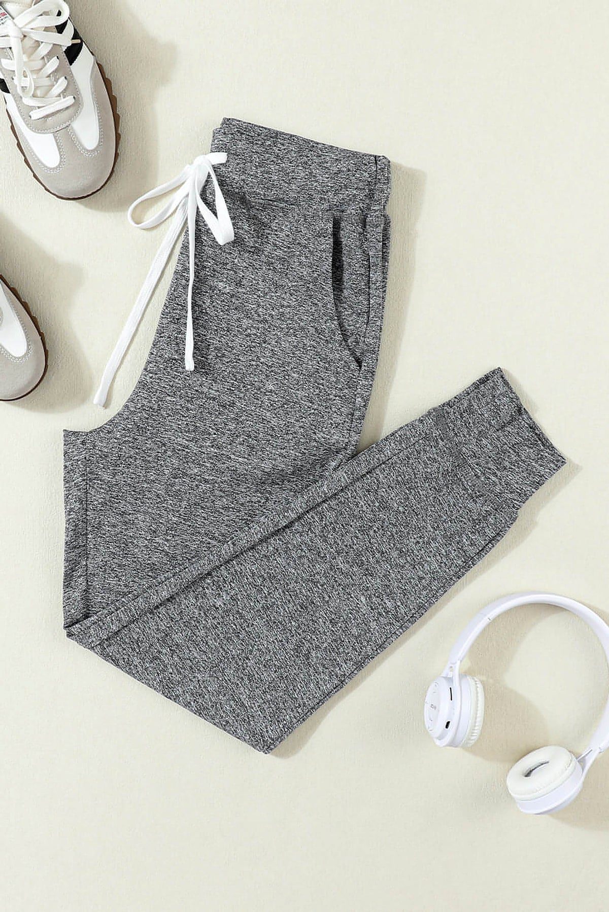 Gray Drawstring Waist Pocketed Joggers - enhanced image 3
