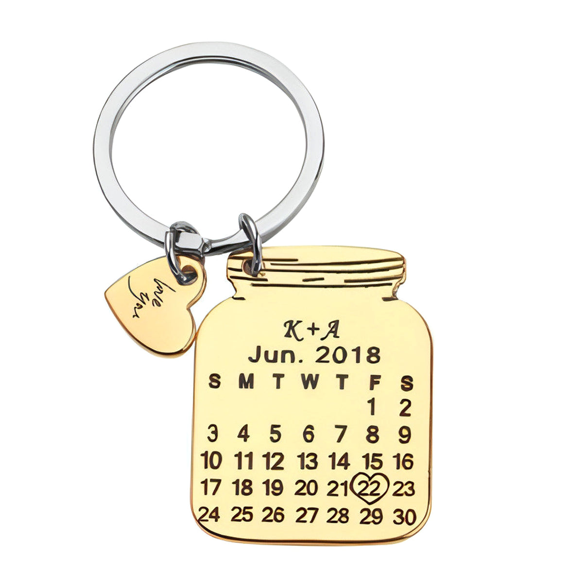 Personalized Heart-Shaped Calendar Keychain – Custom Engraved Date & Name - enhanced image 3
