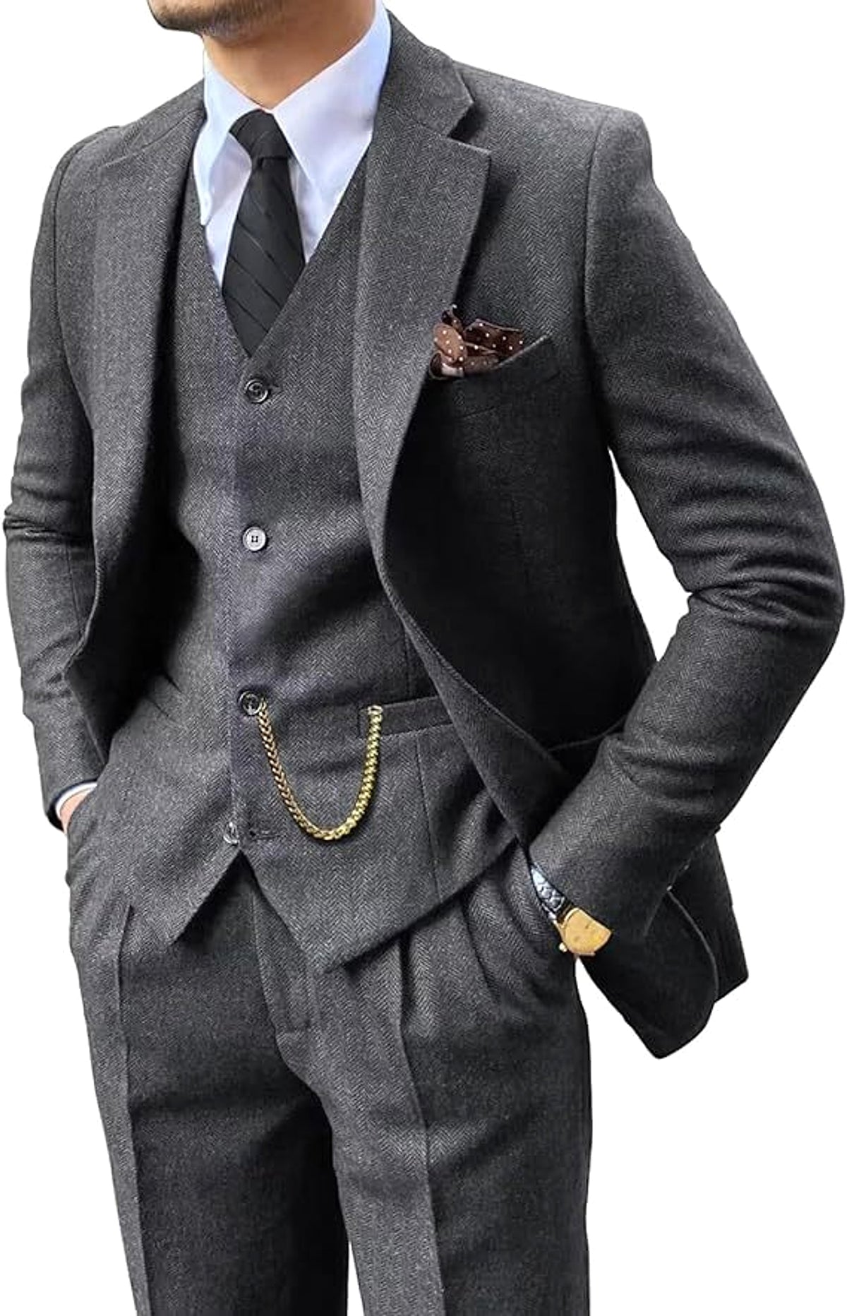 Herringbone Men's Suit Slim Fit - enhanced image 3