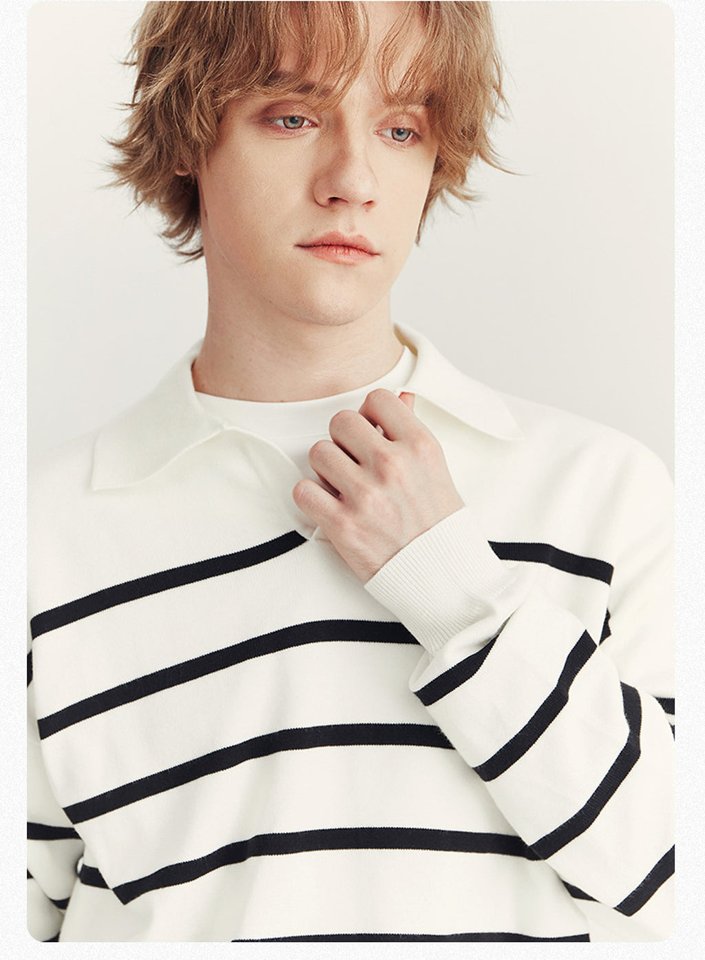 High-grade Loose Contrast Color Striped Sweater Long Sleeve Inner Wear Sweater For Men - enhanced image 3