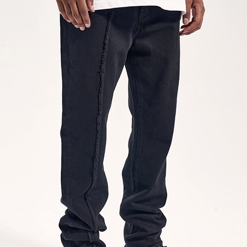 High Street Dark 3D Cut Solid Black Vintage Jeans Men - enhanced image 3