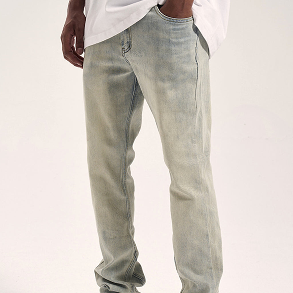 High Street Yellow Mud Washed And Distressed Men's Casual Pants - enhanced image 3