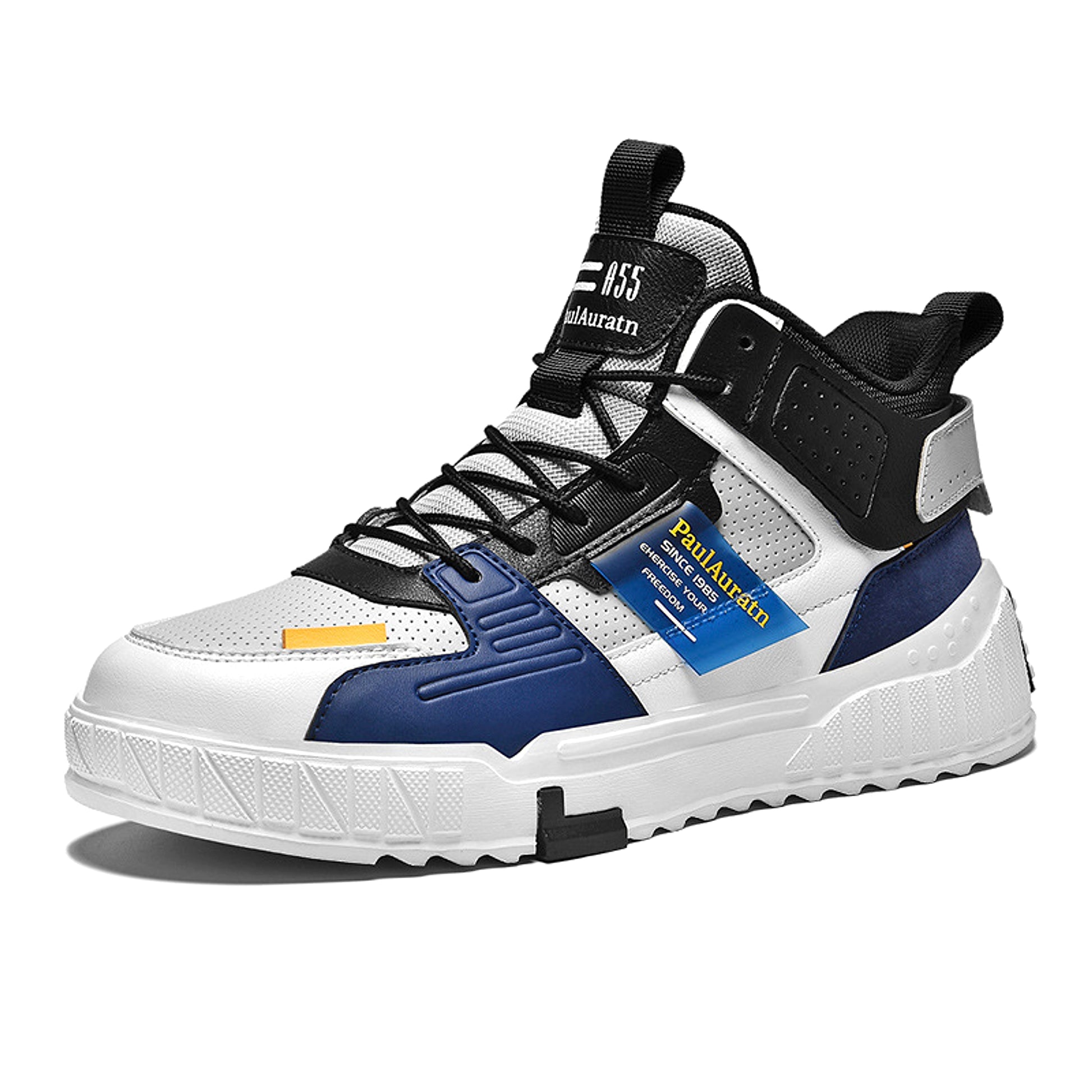High-Top Leather Panel Casual Sneakers - enhanced image 3