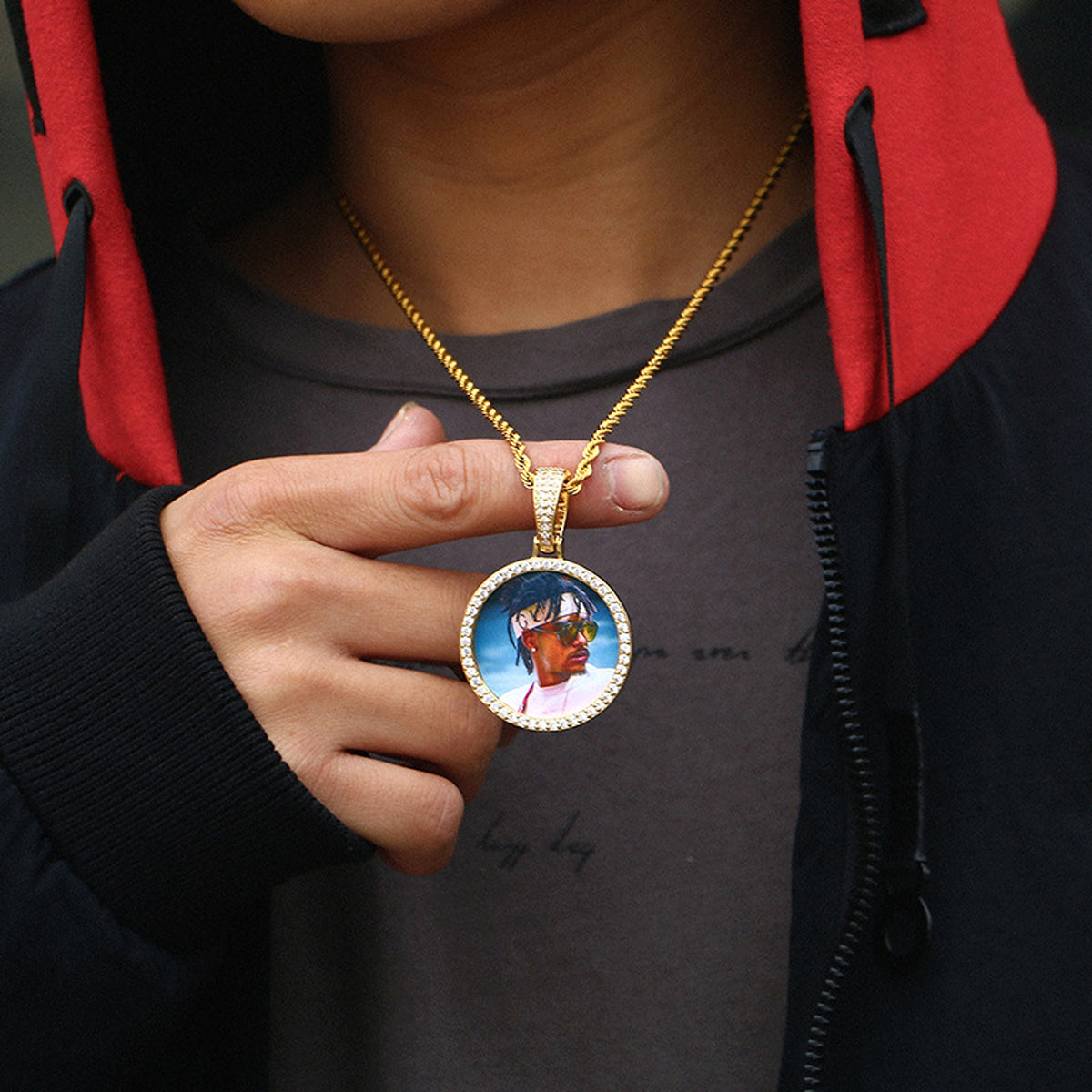Hip Hop Personalized Pendant Photo Necklace - enhanced image 3