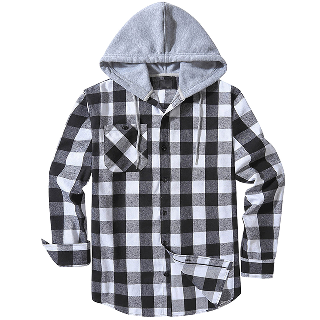 Hooded Plaid Shirt Men's Casual - enhanced image 3