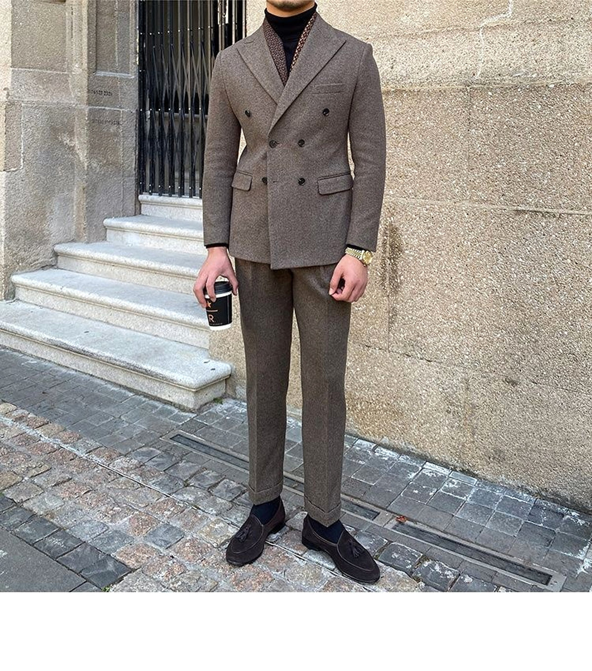 Houndstooth Double Breasted Slim Fit Suit Men's Suit - enhanced image 3