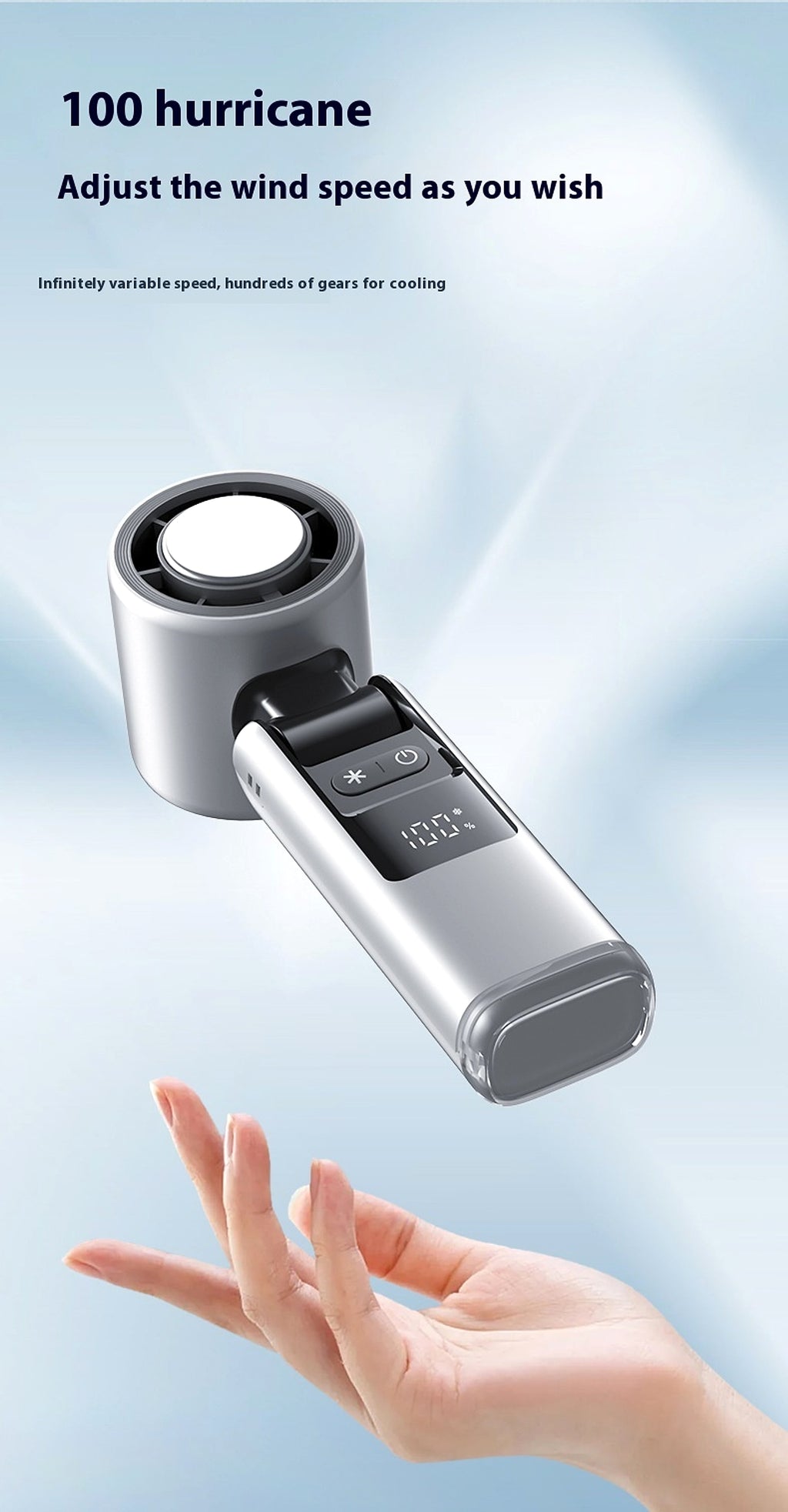 Ice Cool Turbo Mini Fan with Digital Display – USB Rechargeable & Foldable - enhanced image 3