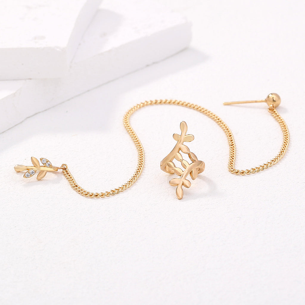 Indian Dance Nose Ring Jewelry Set Ear Clip Earring Leaf Nose Nail Nose Chain One Pierced Jewelry - enhanced image 3