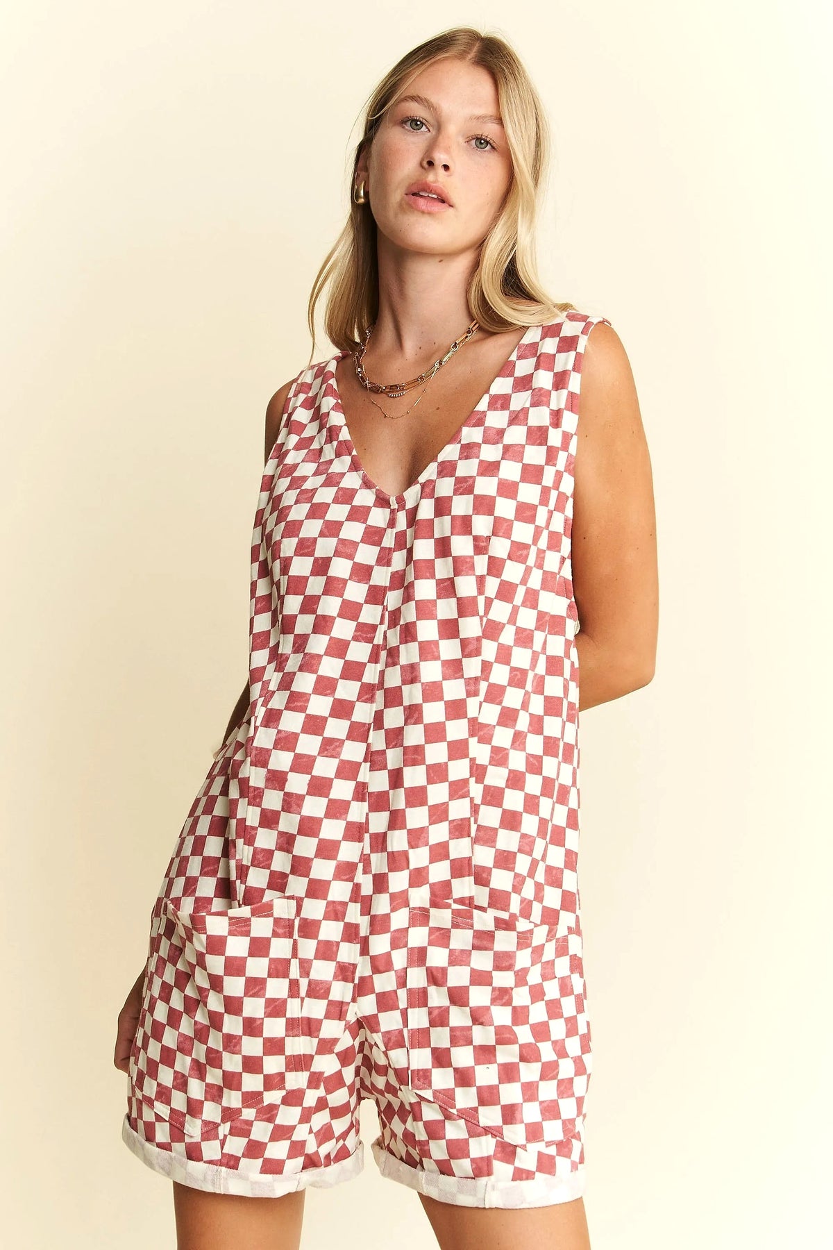 Jade By Jane Plus Size Plaid Print Shorts Romper - enhanced image 3