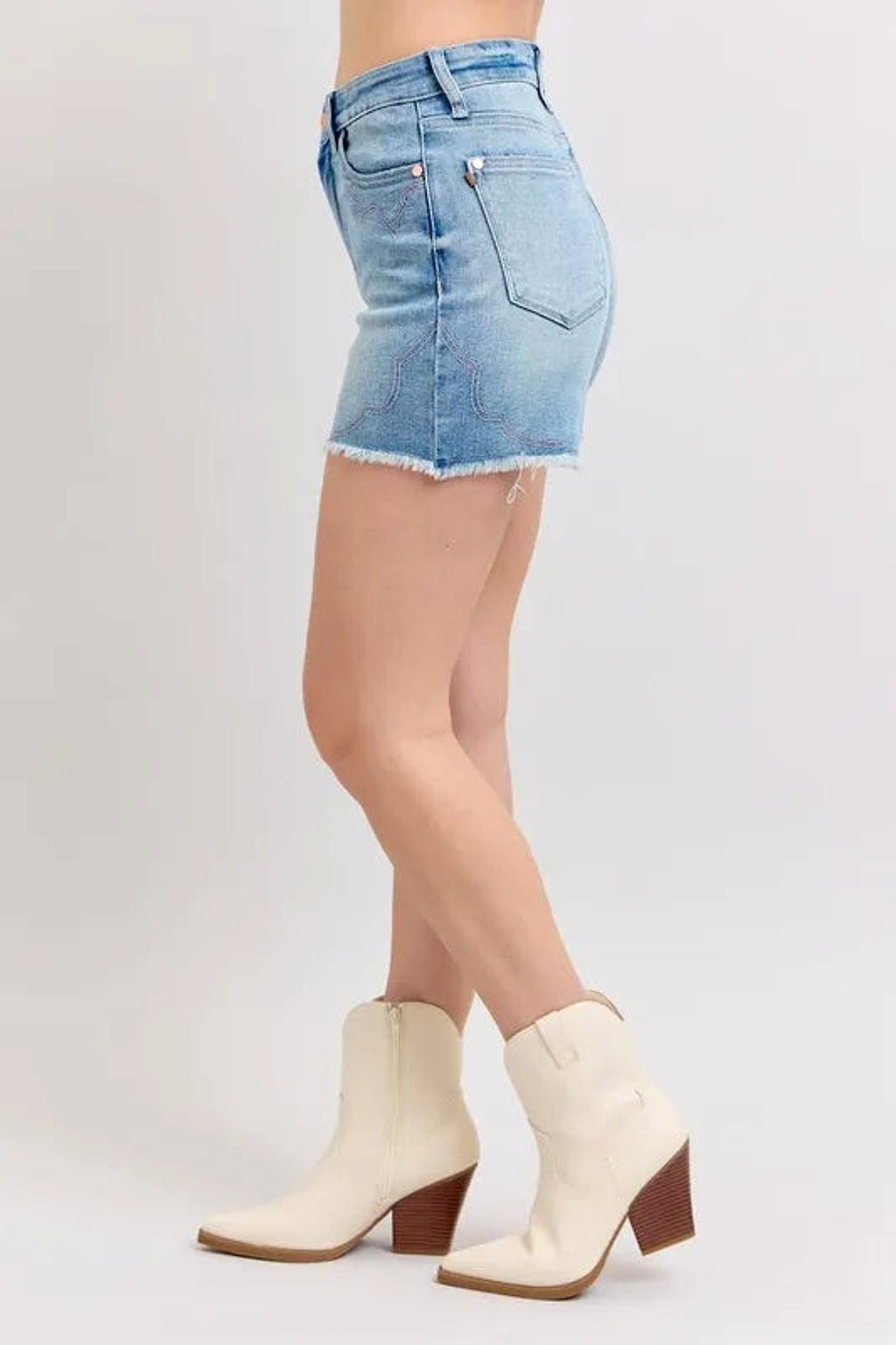 Judy Blue Full Size High Waist Western Embroidery Detail Cut Off Denim Shorts Plus Size - enhanced image 3