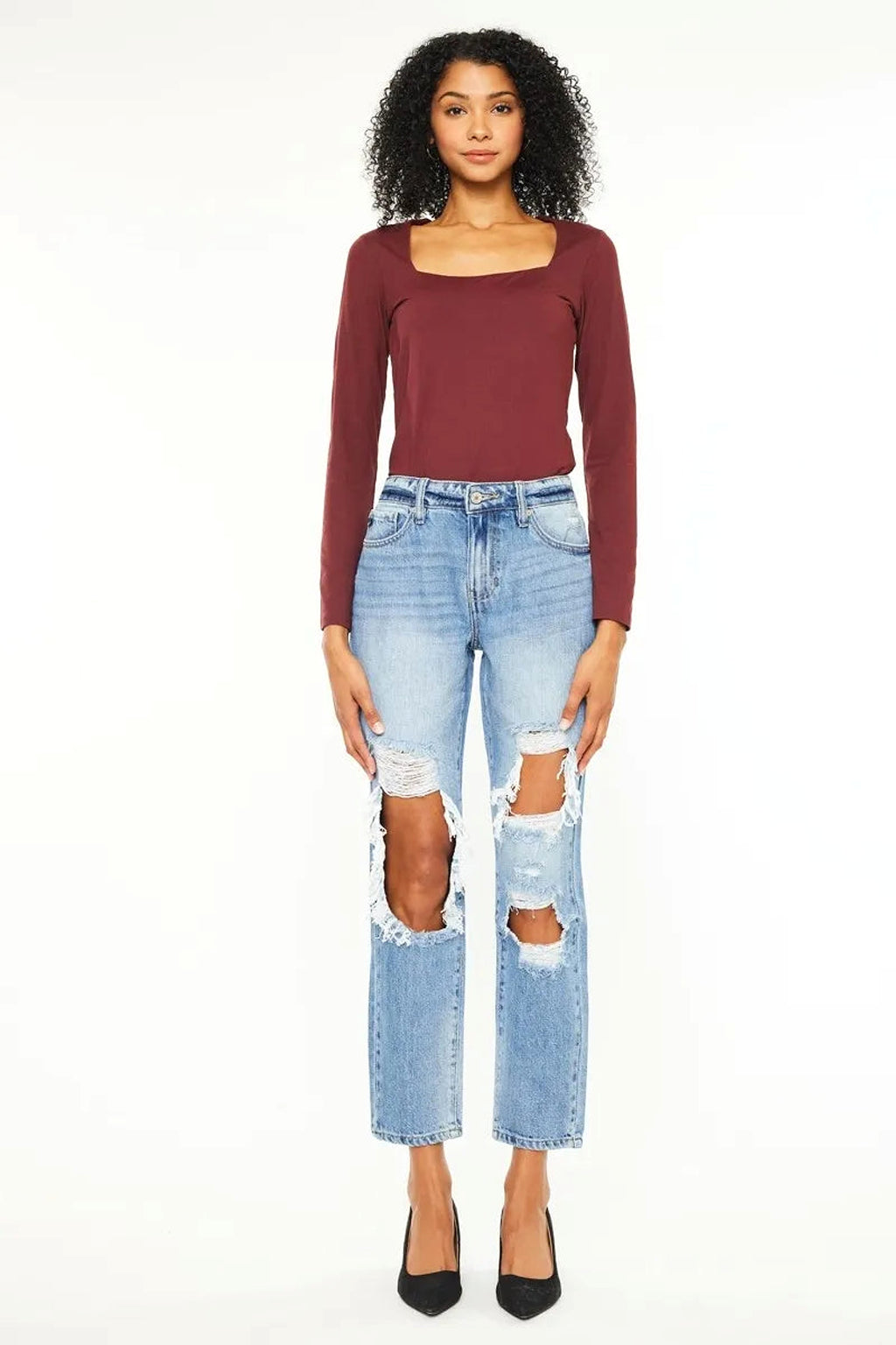 Kancan High Rise Distressed Boyfriend Jeans - enhanced image 3