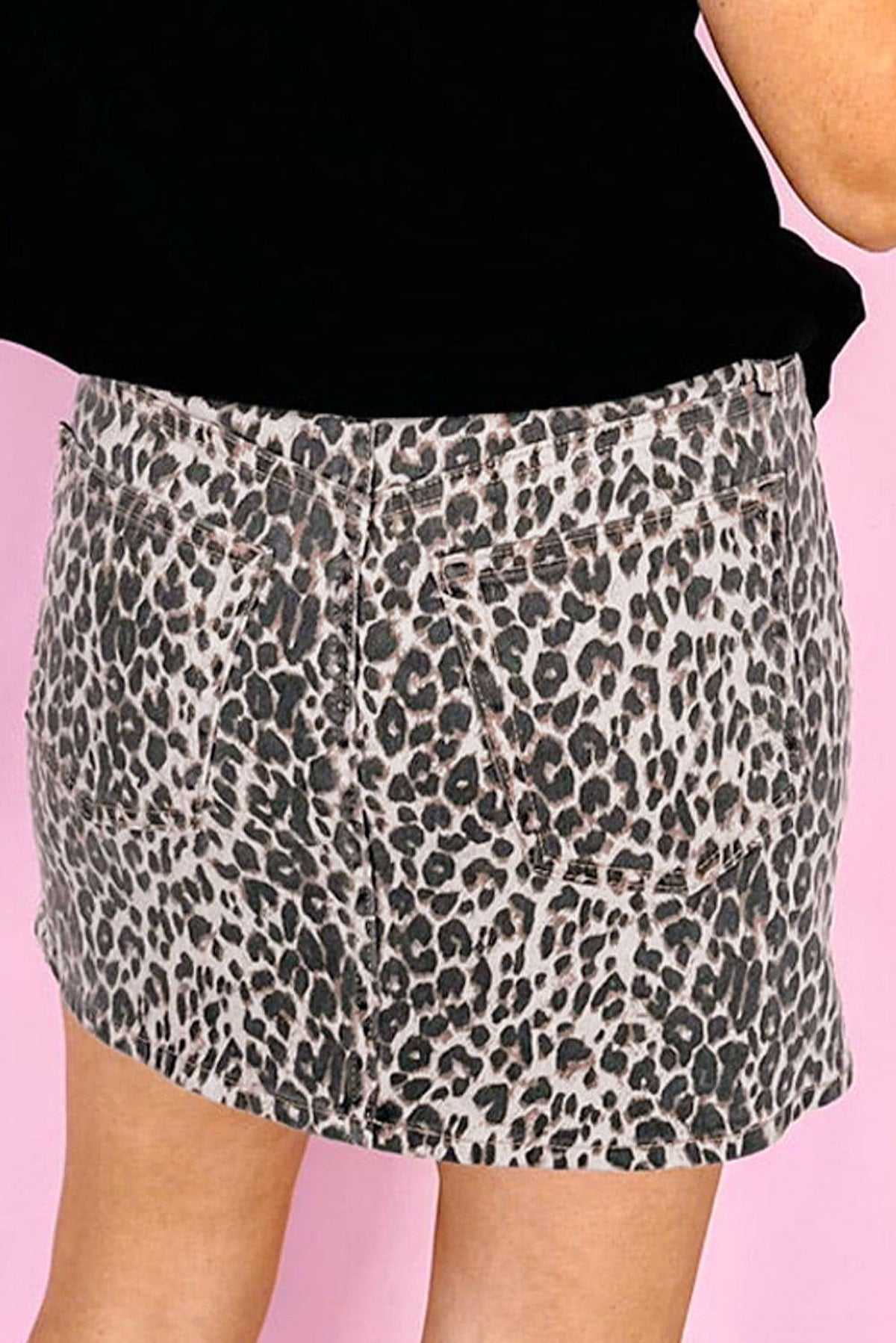Khaki Leopard Denim Mini Skirt - enhanced image 3