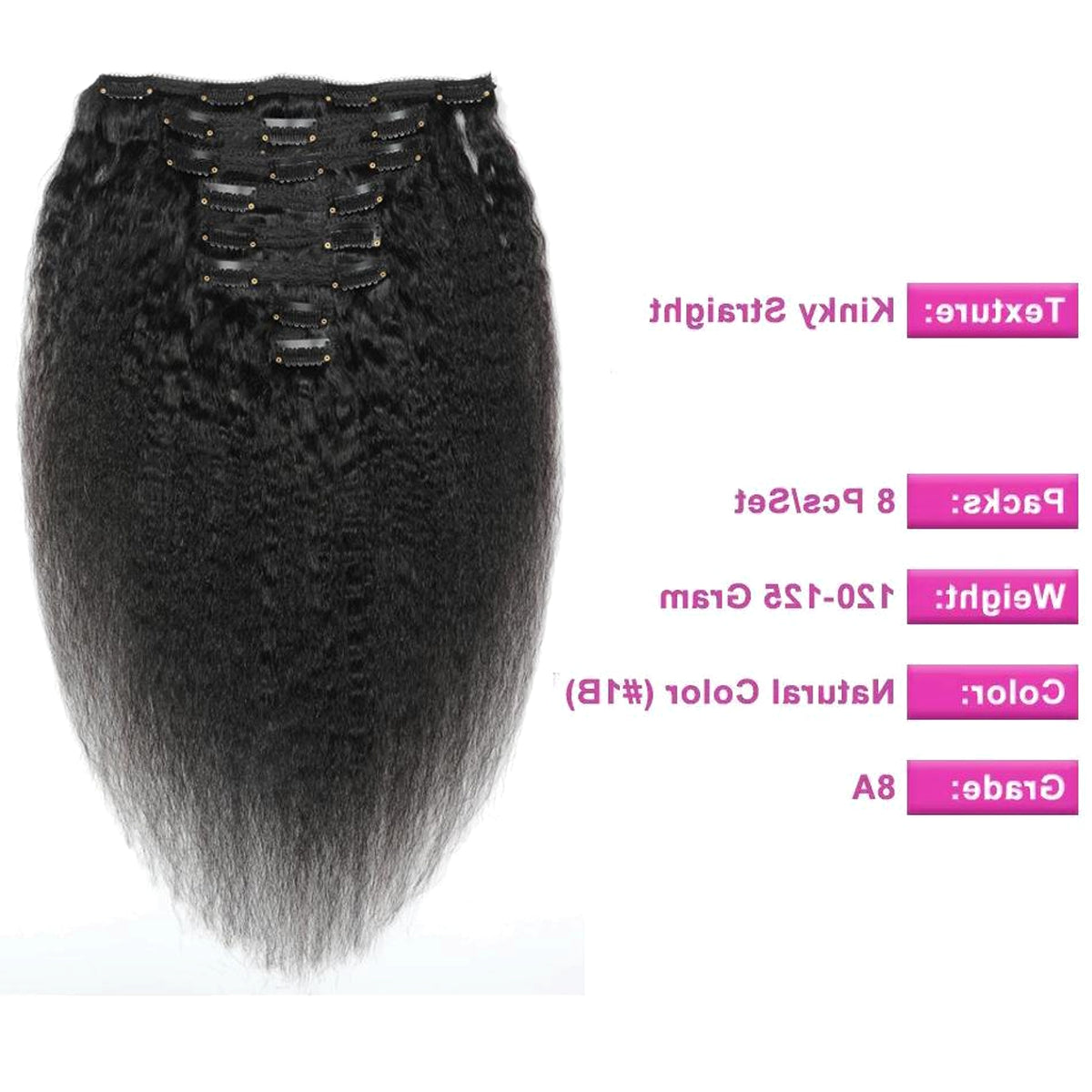 Kinky Straight ClipIn Human Hair Extensions Natural - enhanced image 3