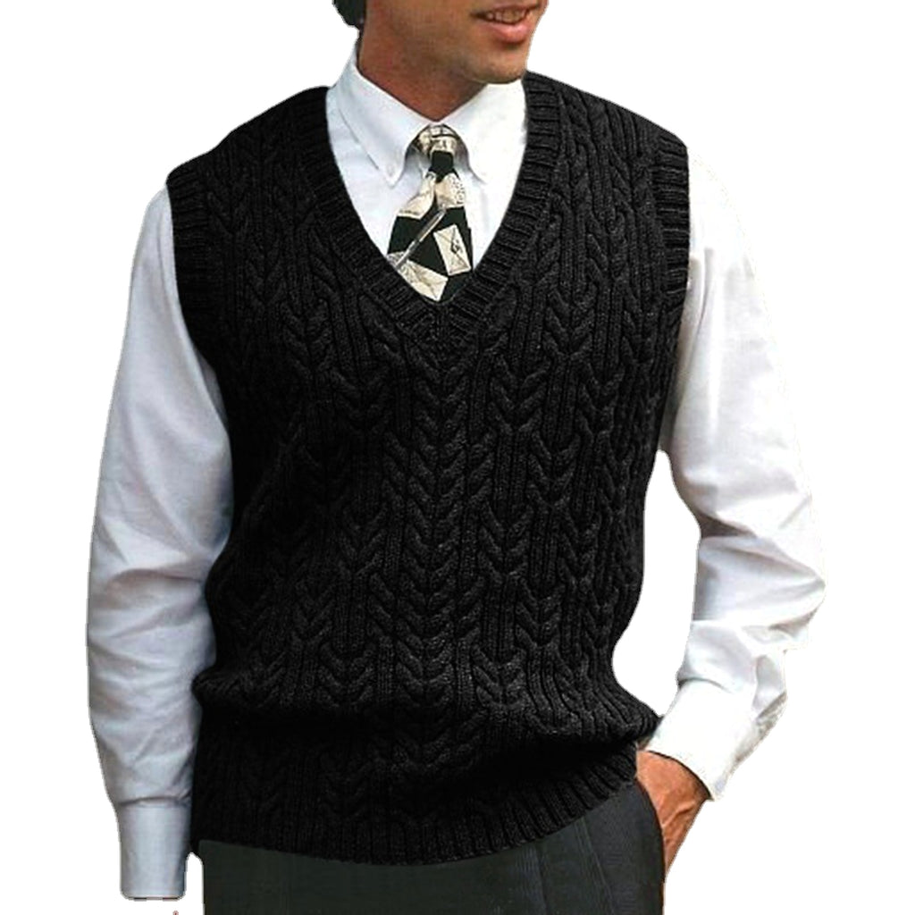 Knitted Vest V-neck Sweater Solid Color Casual - enhanced image 3
