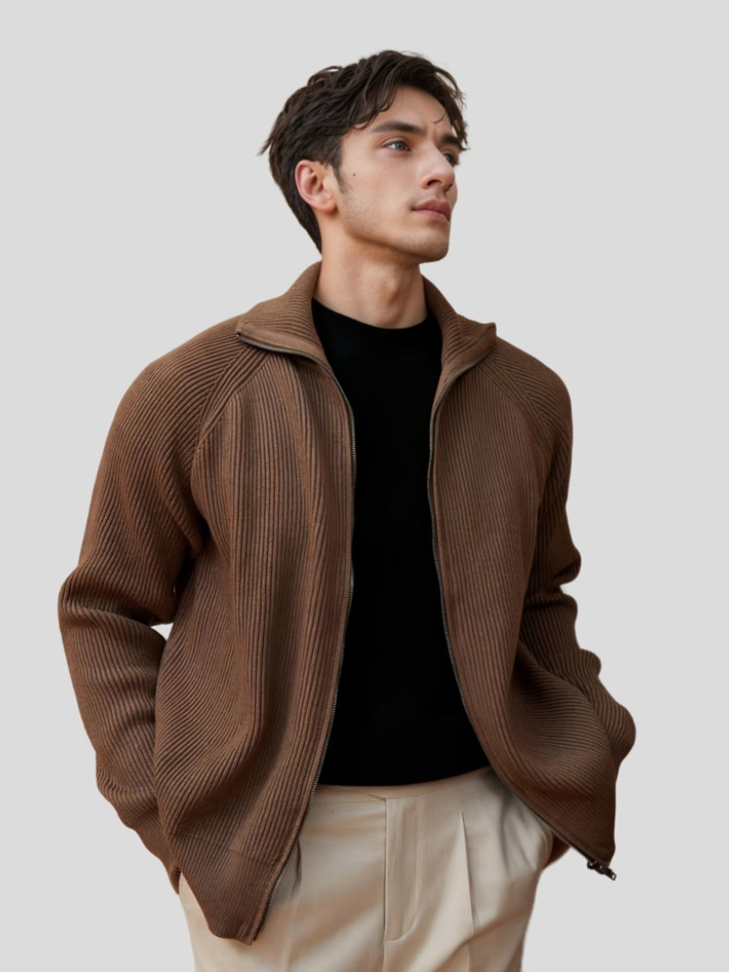 Knitted Zipper Coat Thickened Warm - enhanced image 3