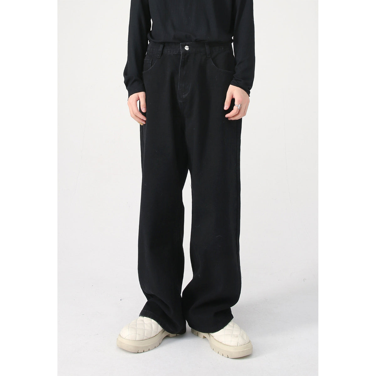 Korean Version Loose Elastic Waist Straight Casual Jeans For Men - enhanced image 3