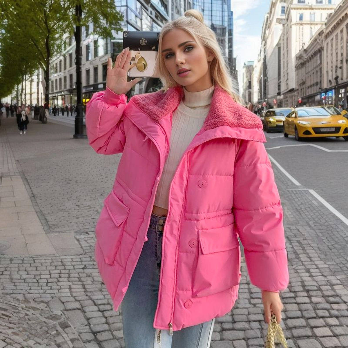 Large Lapel Down Jacket For Women - enhanced image 3