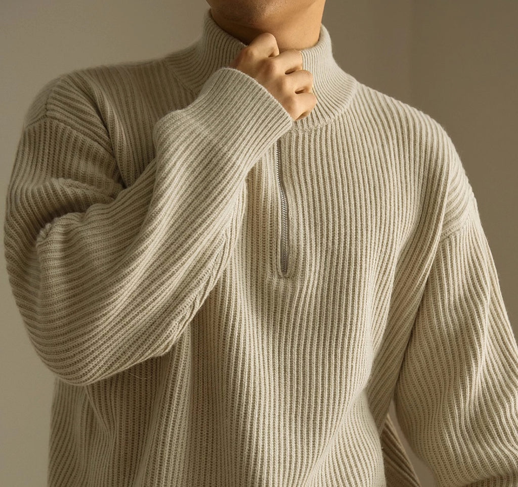 Lazy And Versatile Wool Turtleneck Half Loose Zip Sweater - enhanced image 3