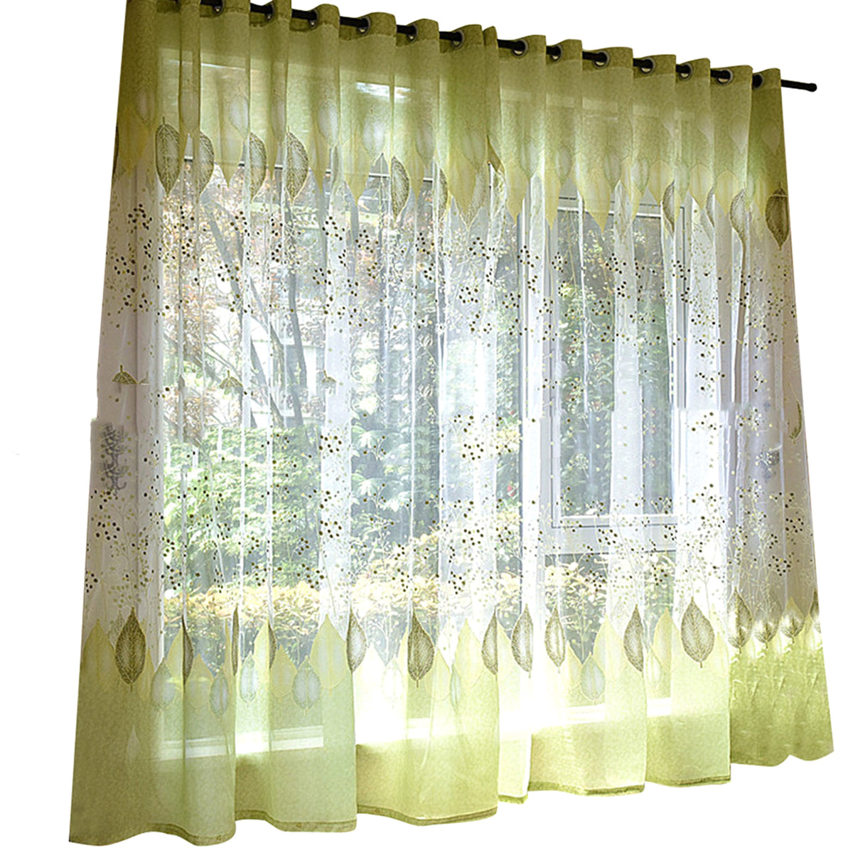 LeafLoom™ – Semi-Blackout Green Leaf Print Curtain - enhanced image 3