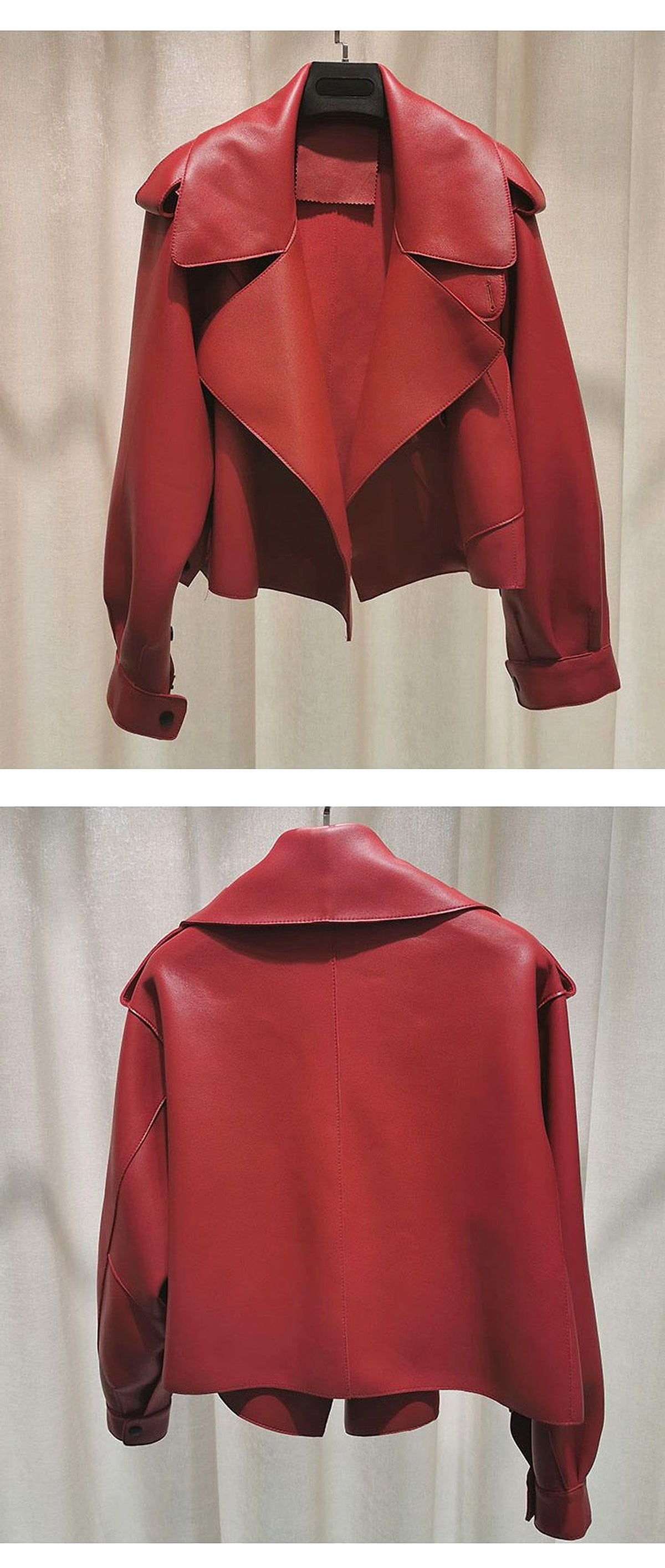 Leather Jacket Women New Outerwear Large Retro - enhanced image 3