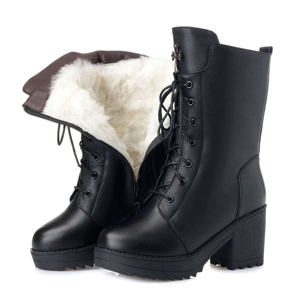Leather lace-up  boots with zipper women - enhanced image 3