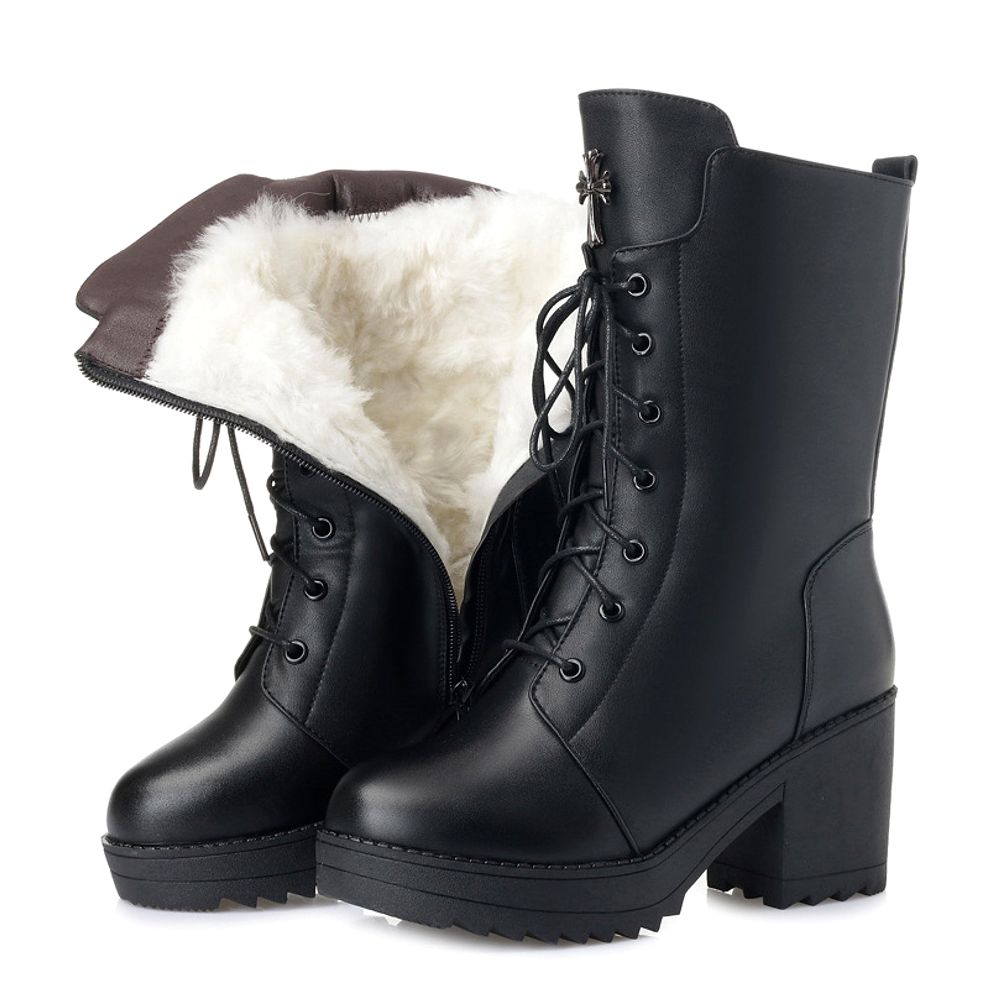 Leather lace-up  boots with zipper women - enhanced image 3