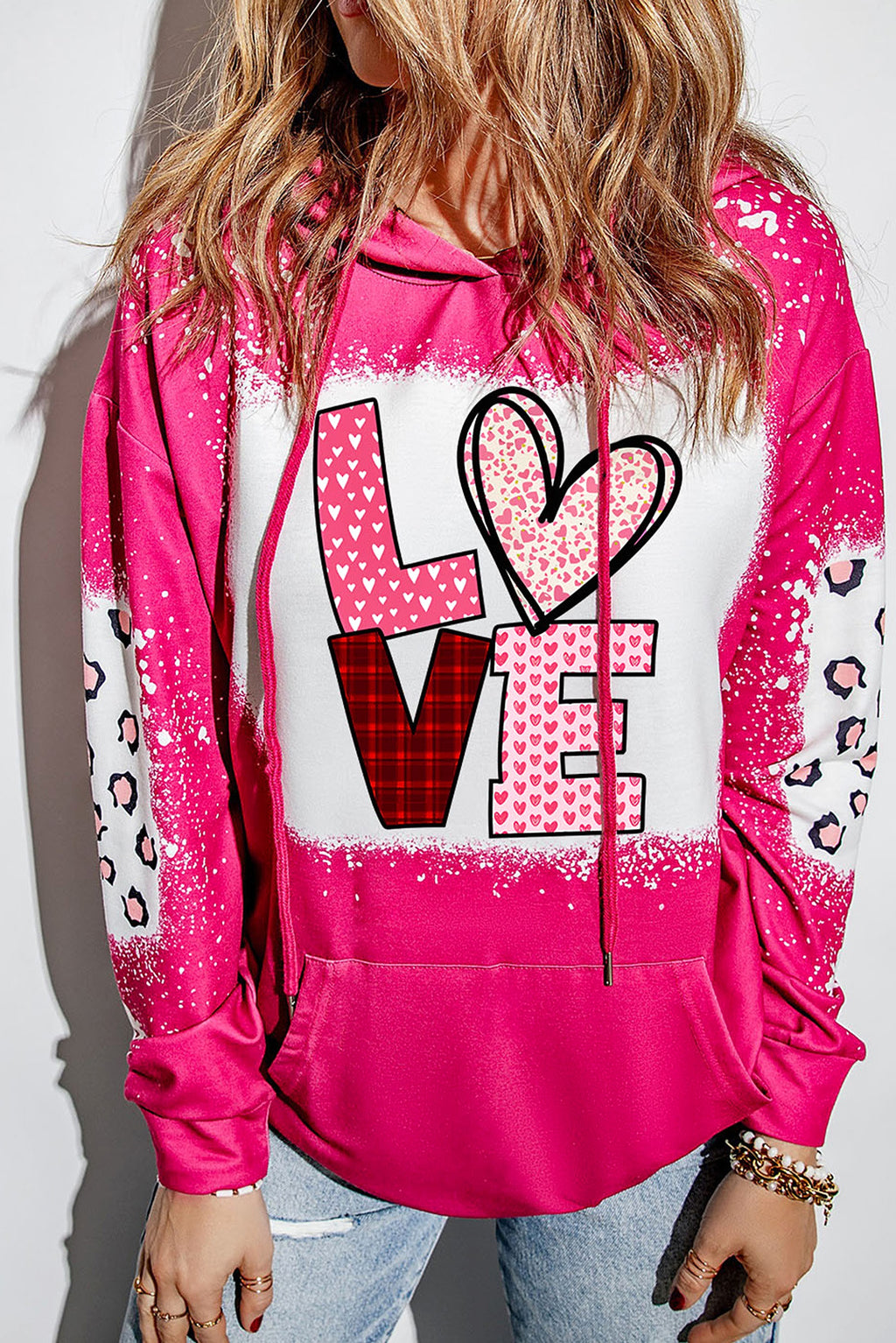 Leopard Print Drawstring Hoodie Women's Long Sleeve Sweater - enhanced image 3