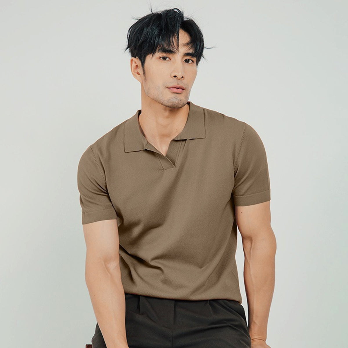 Lightly Mature Men's Lapel Knitted Polo Shirt Solid Color Short Sleeve T-Shirt - enhanced image 3