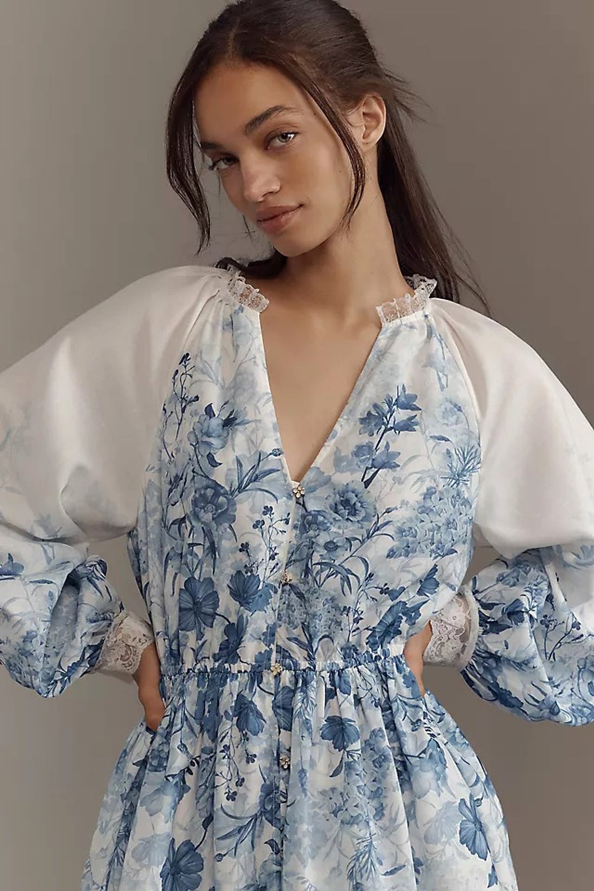 LuneluX™ – Vintage Puff Sleeve Stand Collar Dress - enhanced image 3