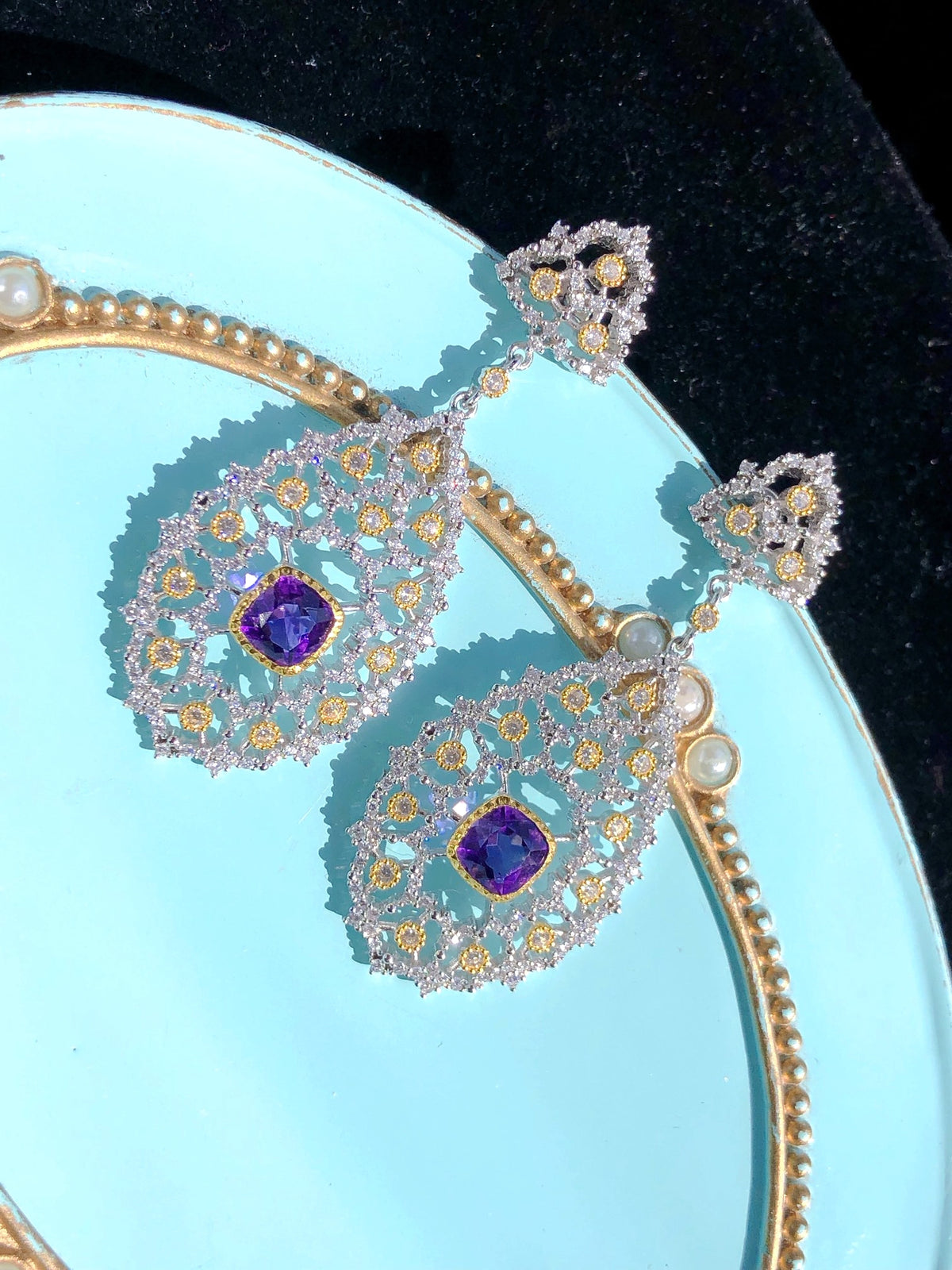 Luxury 925 Silver Plated Natural Amethyst Drop Earrings - enhanced image 3