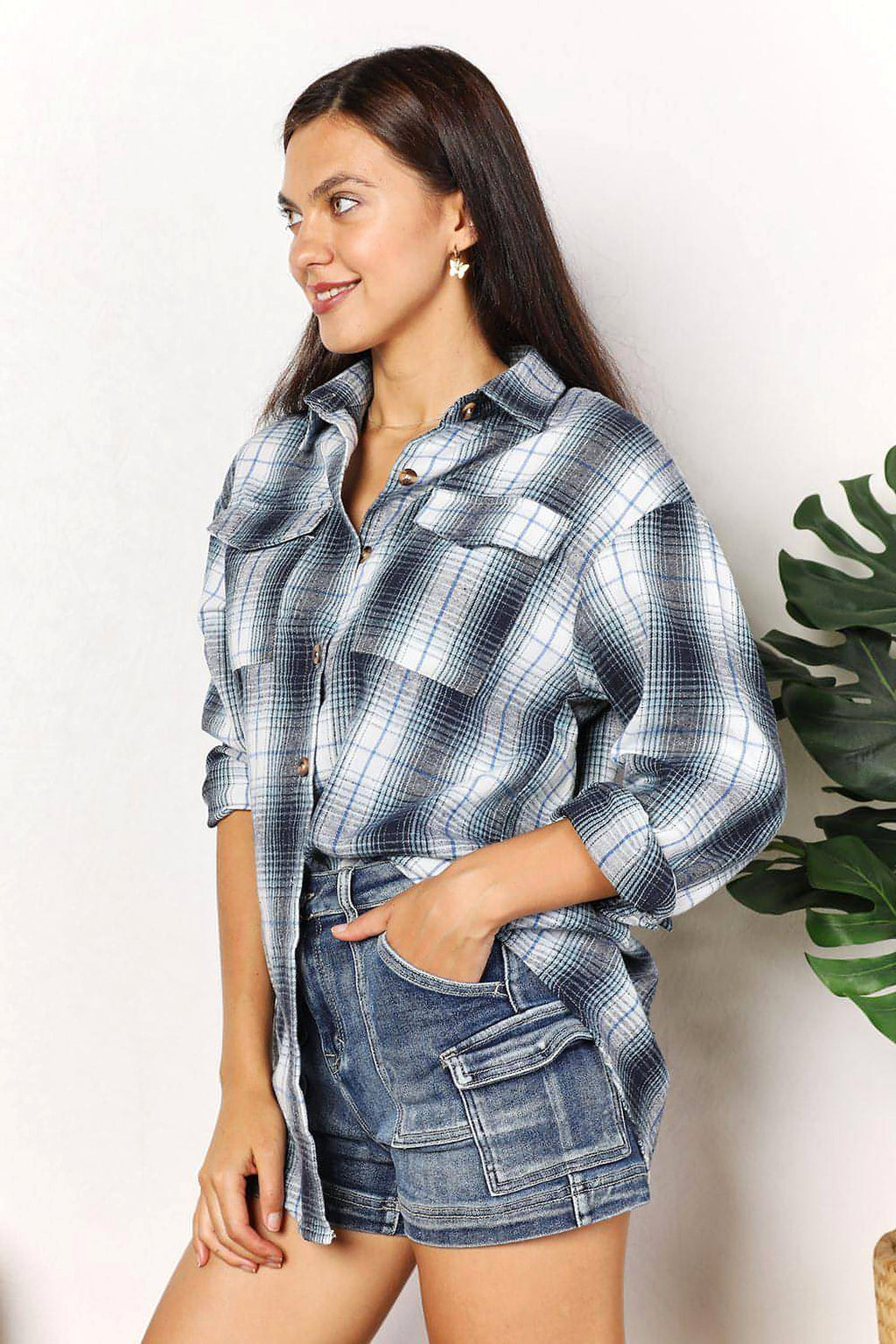 Mandy Plaid Dropped Shoulder Shirt - enhanced image 3