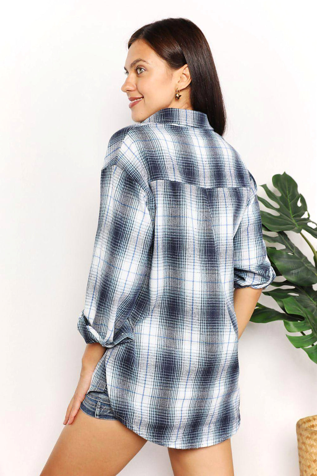 Mandy Plaid Dropped Shoulder Shirt - enhanced image 3