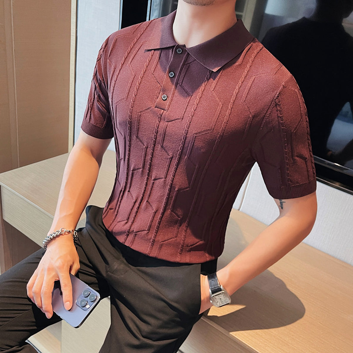 Men T-shirt - Pullover Lapel Short Sleeve - enhanced image 3