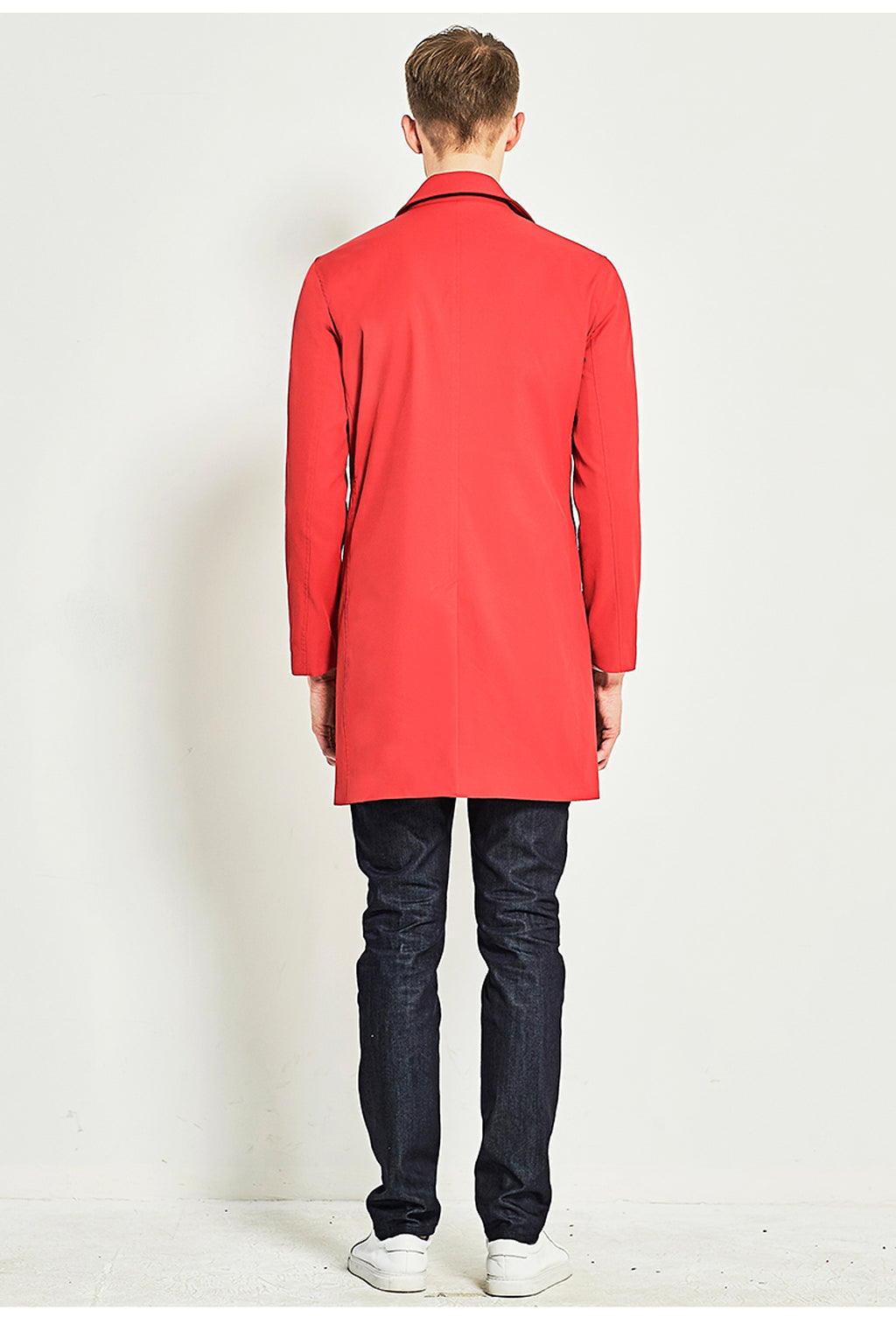 Men Trench Coat Navy Blue Single Breasted - enhanced image 3