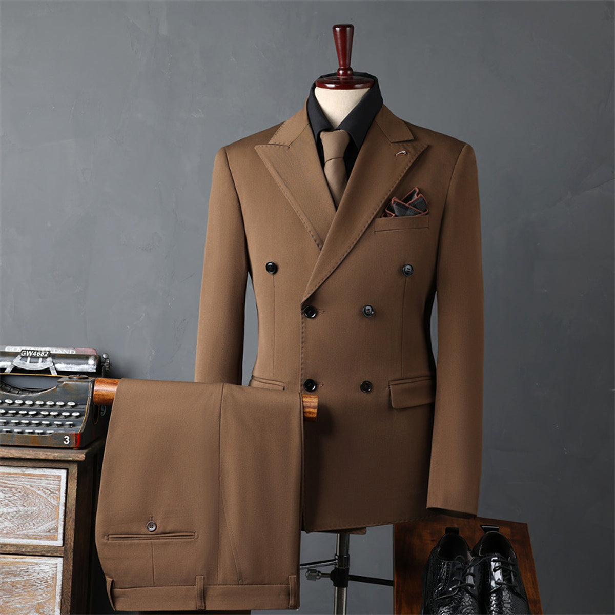 PrestigeForm™ – Men’s Double-Breasted Business Suit Set - enhanced image 3
