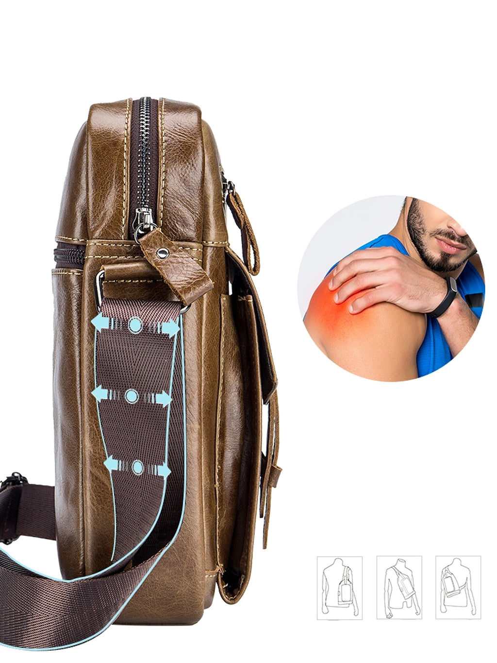 Men's First Layer Cowhide Large Capacity Shoulder Messenger Bag - enhanced image 3