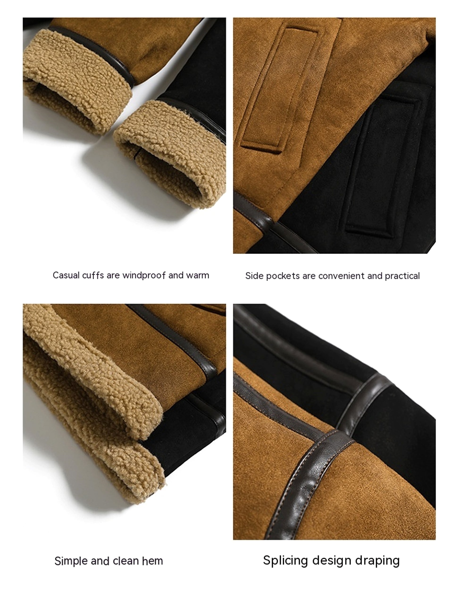 Men's Fleece-lined Thick Suede Leather Jacket - enhanced image 3