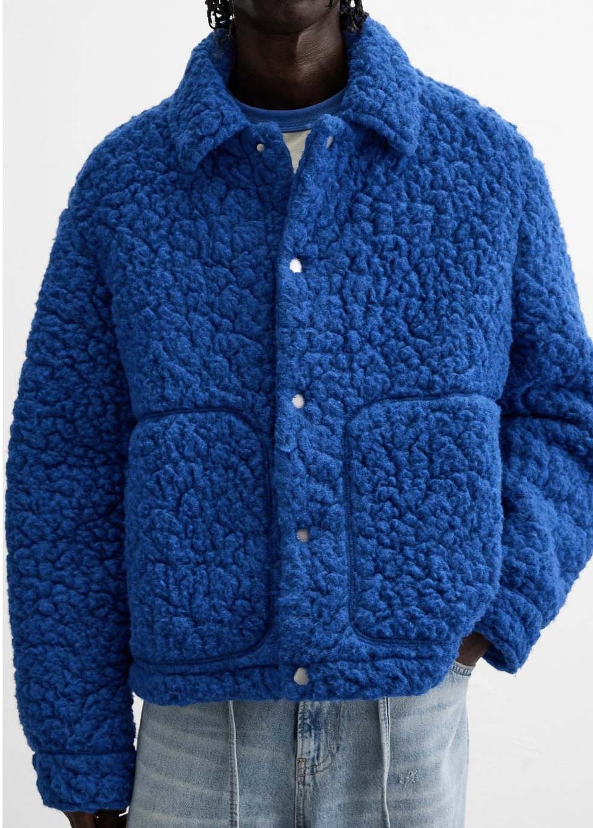 Men's Klein Blue Loose Version Imitation Lamb Wool Fleece Jacket - enhanced image 3