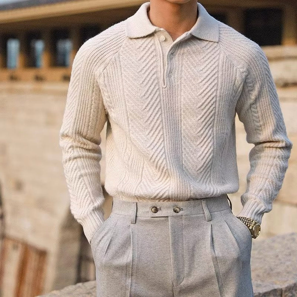 Men's Lapel Knitted Sweater Winter Pullover Long-sleeved Top Clothes - enhanced image 3