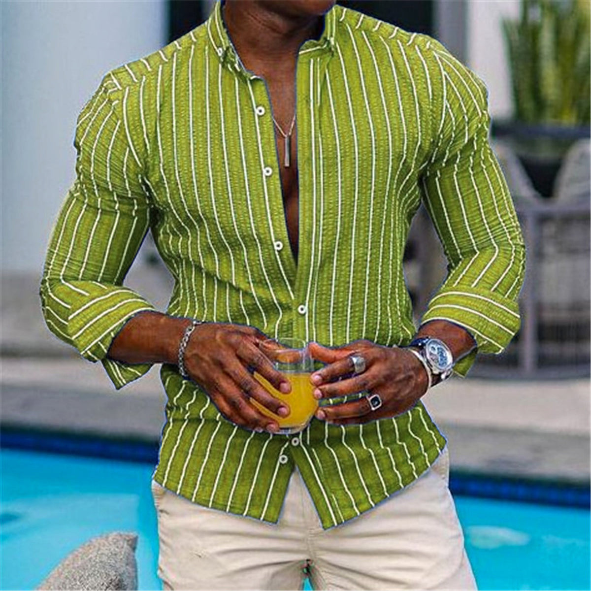 Men's Long Sleeve Lapel Plaid DressShirt - enhanced image 3