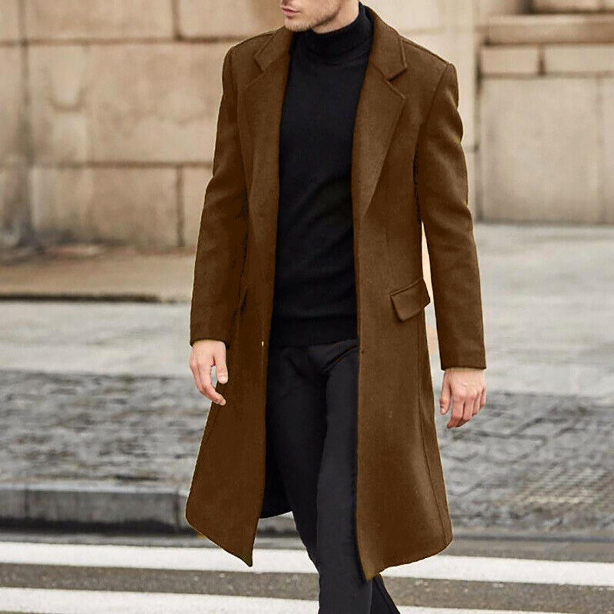 Men's Long Trench Coat Woolen Coat - enhanced image 3