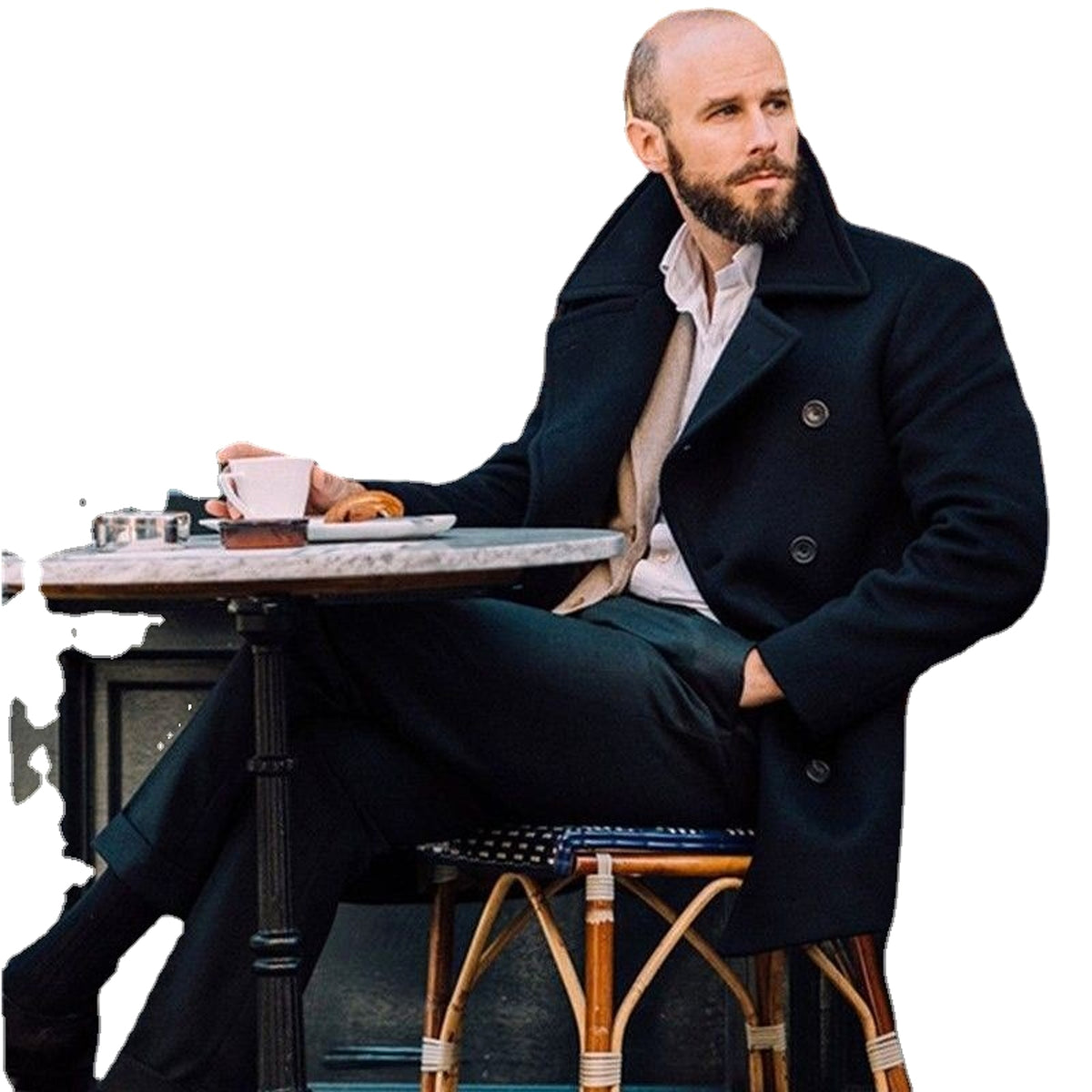 A1. Men's Mid-length Long Sleeve Woolen Coat - enhanced image 3