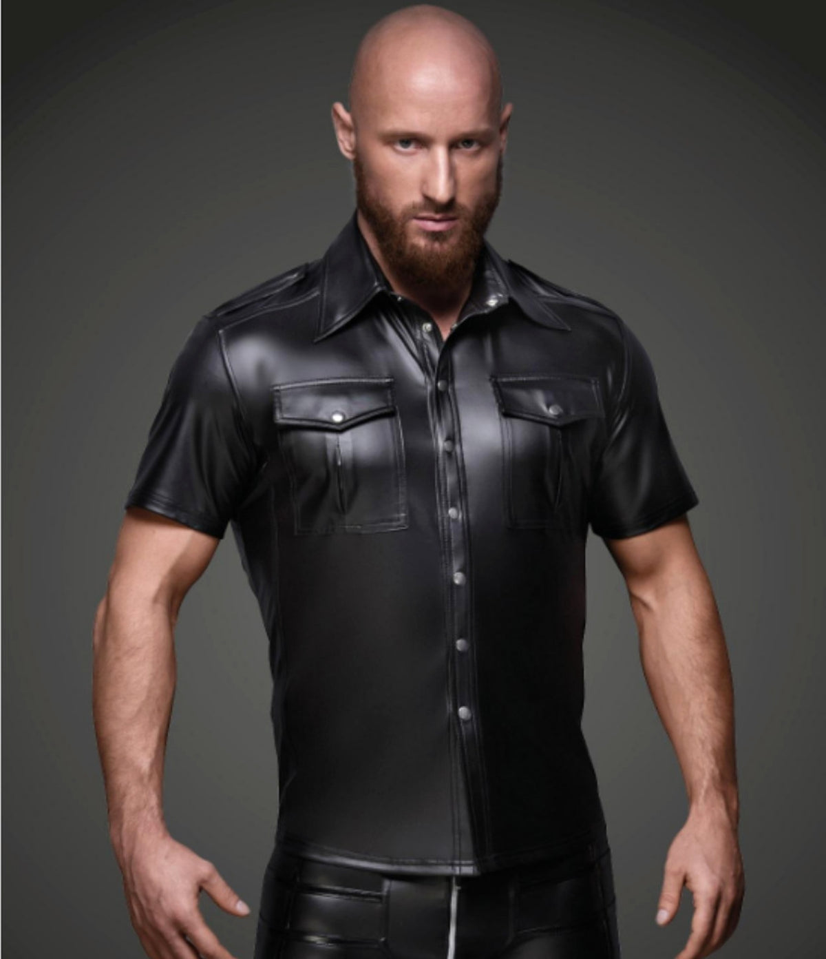 Men's Patent Leather Top DressShirt Stage Subdued Leather Costumes - enhanced image 3