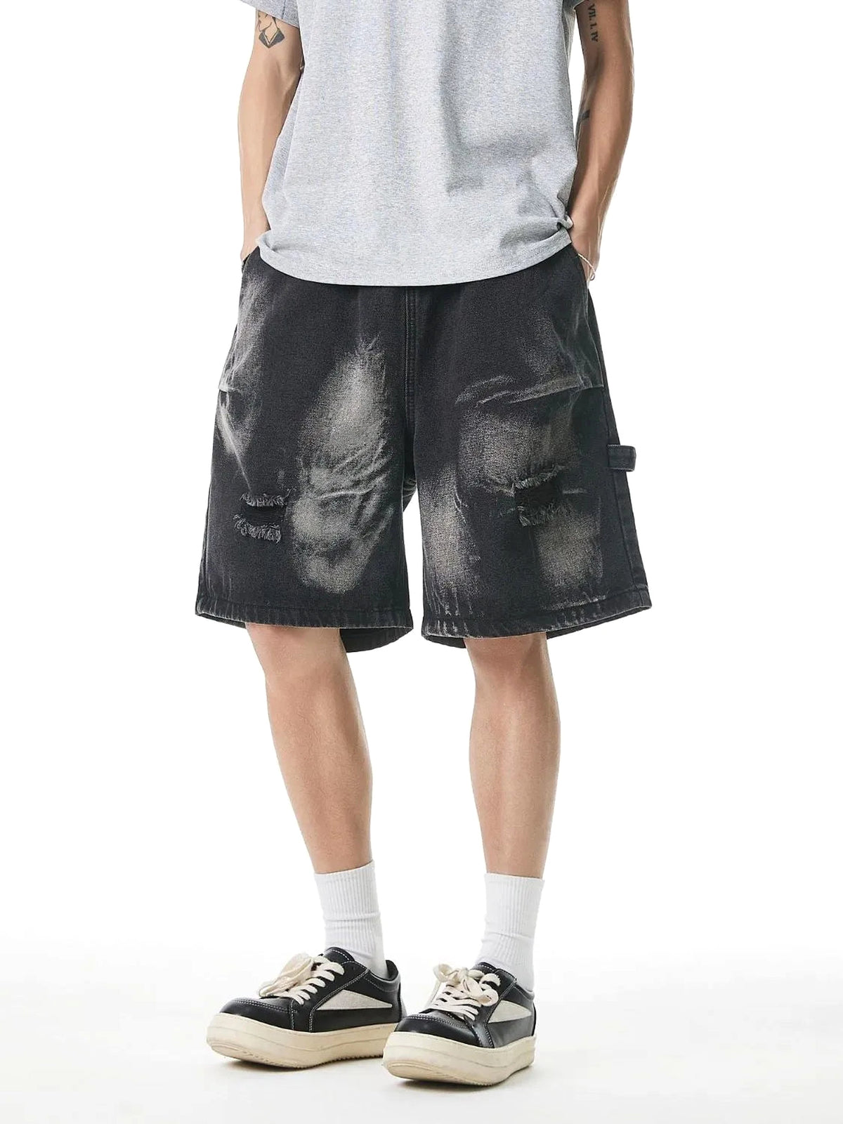 Men's Plus Size Distressed Cargo Denim Shorts - enhanced image 3